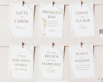 Pearls and Prosecco Bridal Shower Decoration Signs for Bridal Shower with Prosecco and Pearls Signs Decor, Printable PDF Signs with pearls