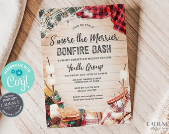 Bonfire Party Invitation Template, Backyard Bonfire Party Invitation, Outdoor Fall Party Invitation, Youth Group Bonfire, Digital, DIY, MX