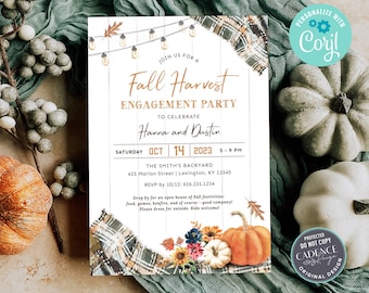 Fall Engagement Party Invitation, Fall Harvest Wedding Shower Invite, Digital Autumn Engagement Party, Barn Party, DIY, Printable, Corjl, GP