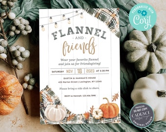 Friendsgiving Invitation, Flannel and Friends Invitation, Fun Thanksgiving Invite, Friends Casual Thanksgiving, Digital Printable Corjl FGP