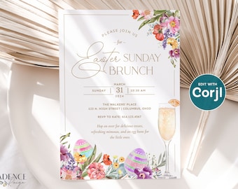 Easter Brunch Invitation, Easter Lunch Invitation, Easter Sunday Brunch Invitation, Brunch & Egg Hunt, Send Digitally, Printable DIY W3