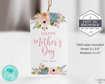 Mother's Day Gift Tags, Printable Mother's Day Tags, Moms Day Favor Tag, Mother's Day Favor Tag, Gift Tag for Mom, Mom Gift, DIY EDITABLE