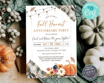 Fall Wedding Anniversary Invitation, Fall Harvest Anniversary Invitation, 25th 30th 40th 45th 50th anniversary, DIY Printable Corjl, GP