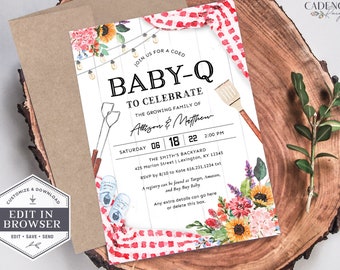 Baby-Q-Duscheinladung, BBQ-Babypartyeinladung, Baby-Duscheeinladung, Picknick-Babyparty einladen, Gartendusche, bedruckbar, BQR