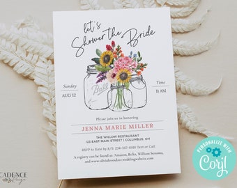 Wildflower Bridal Shower Invitation, Country Bridal Shower Invite, Farmhouse Bridal Shower Invite, Farmhouse Chic, Printable, Corjl, M20, W2