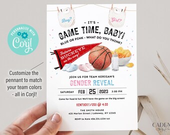 Basketball Gender Reveal Party Invitation, Basketball Themed Gender Reveal, Gender Reveal College Basketball Game, March, Printable, DIY