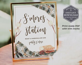 8 x 10 S'mores Station Sign, S'mores Sign, Smores Bar, Printable S'mores Sign, Party S'more, Smores Menu, Bonfire Decor, Digital PDF, GP