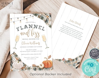 Flannel and Fizz Bridal Shower Invitation, Fall Bridal Shower, Rustic Bridal Shower, Plaid, Woodland, Cozy, Autumn, DIY Printable, Corjl FGP