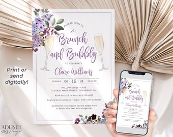 Brunch and Bubbly Bridal Shower Invitation Light Purple Bridal Shower Invite Lavender shades of Purple Bridal Shower Printable Digital L1