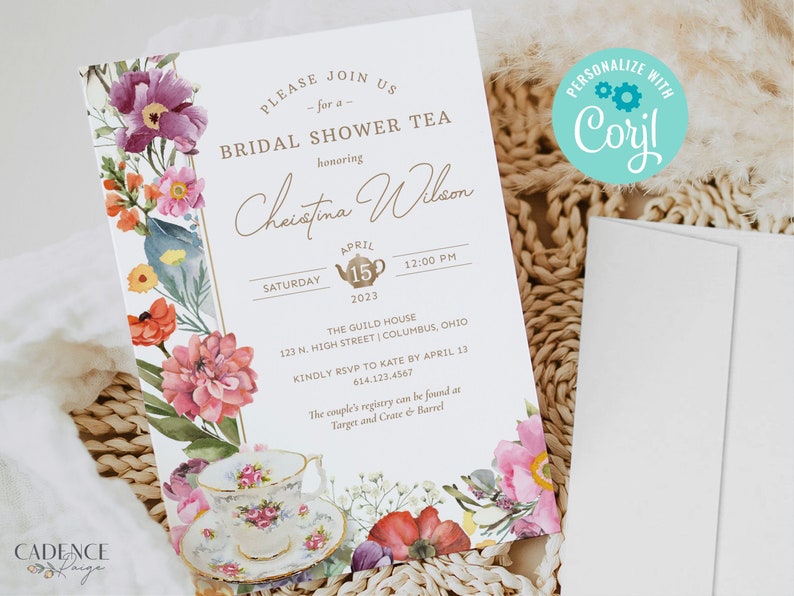 Bridal Shower Tea Invitation Tea with the Bridetobe Shower Invite Tea Party Wedding Shower with mixed flowers Spring