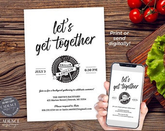 Backyard BBQ Invitation for Summer Cookout Invite Grillin & Chillin Get Together Picnic Reunion Invite Send Digitally DIY Printable Corjl