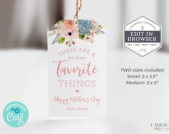 Mother's Day Gift Tags, Printable Mother's Day Tags, Favorite Things Gift Tag, Mother's Day Favor Tag, Gifts for Mom friends, DIY EDITABLE