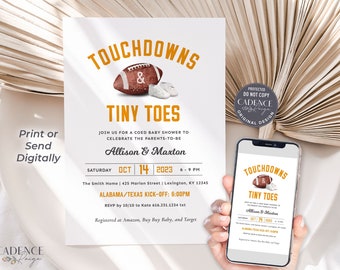 Football Baby Shower Invitation, Tailgate Baby Shower Invite, Coed Baby Shower, Football Baby Sprinkle Invitation, Touchdowns, Printable DIY