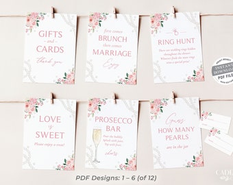 Petals and Prosecco Bridal Shower Signs for Pearls and Prosecco Bridal Shower with Pink Decor, Printable PDF Signs with raffle tickets P12