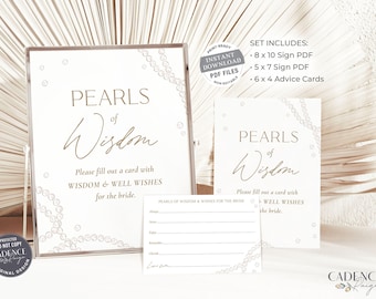 Pearls and Prosecco Shower Decorations for Bridal Shower with Pearls and Prosecco theme Advice Cards and Pearls of Wisdom Printable PDF