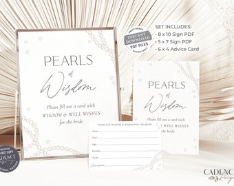 Pearls and Prosecco Advice Cards and Signs, Pearls of Wisdom and Wishes, Advice and Wishes Signs, Bridal Shower Note Cards, Printable PDFs