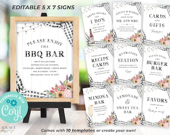 Black I Do BBQ Shower Signs, BBQ Food Signs, I Do BBQ Table Signs, 5 x 7 Food Signs, Couples Shower bbq Signs, Printable, Editable, Q2BK