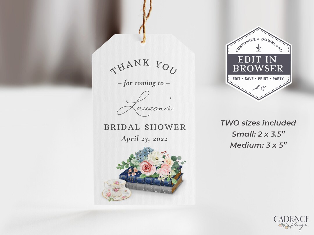 Bridal Shower Tea Party Favor Tags, Printable Tea Party Favor Tags ...