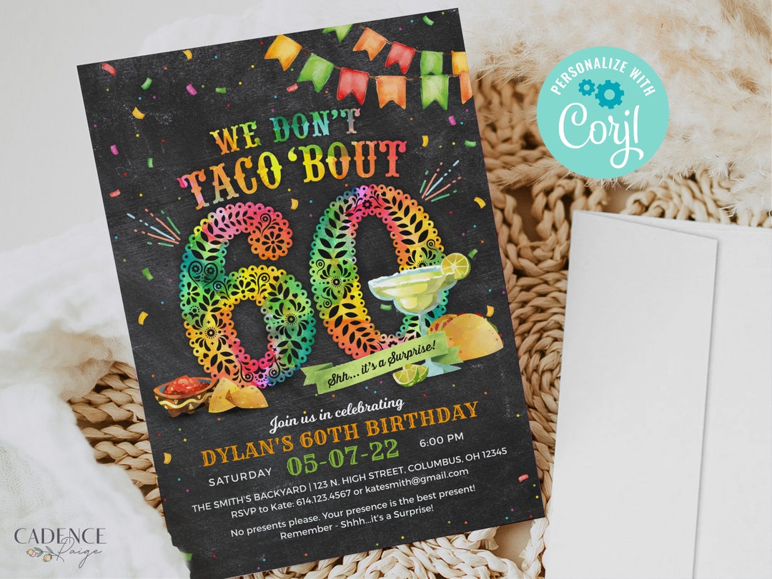Surprise 60th Birthday Party Invitation, 60th Fiesta Invite, 60th