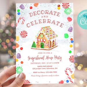 Gingerbread House Decorating Party Invitation, Fun Holiday Party Invitation for Kids, Gingerbread Party Invitation, DIY Printable Corjl