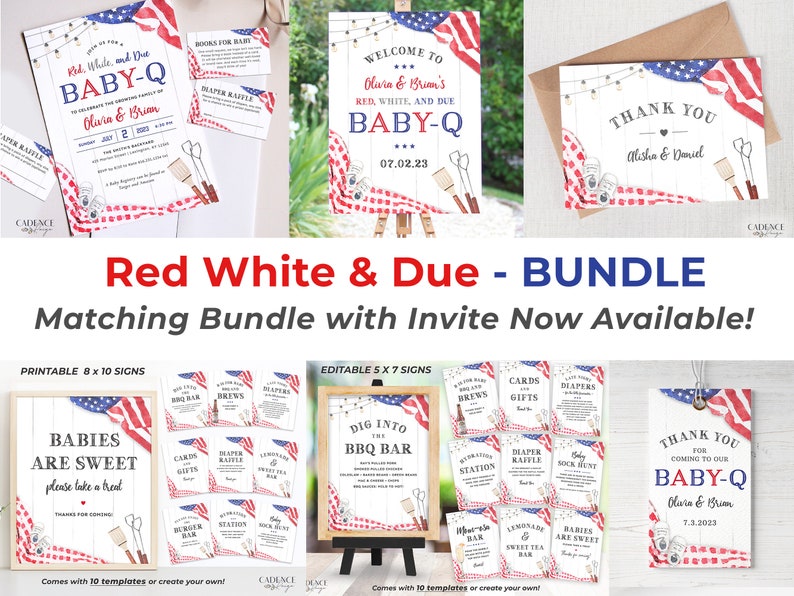 4th of July Baby Shower Invitation, Patriotic Baby Shower Invitation, Red White and Due Baby Shower, American, BabyQ Shower, Printable DIY image 10