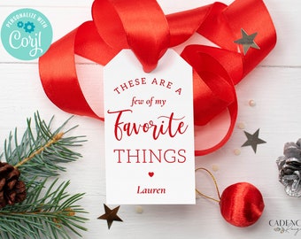 Favorite Things Gift Tag, Favorite Things Favor, Printable Holiday Gift Tags, Editable Holiday Tags, Customizable, DIY, EDITABLE, Corjl, BP