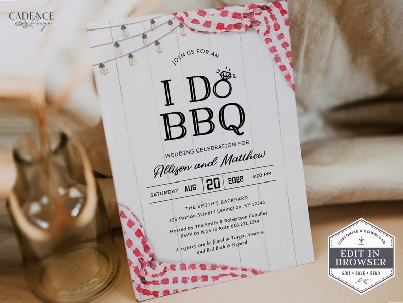 I Do BBQ Invitation, BBQ Couples Shower Invitation, bbq rehearsal dinner invitation, I Do BBQ Couple's Shower Invite, Printable, A22, Q2 image 10