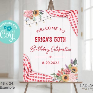 Birthday BBQ Welcome Sign, Picnic Birthday Sign 30th 40th 50th 60th 70th Birthday Poster, Birthday Cookout BBQ Sign, Printable DIY Corjl BQ2