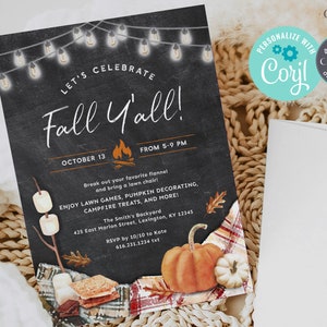 Fall Party Invitation, Fall Celebration, Fall Block Party Invitation, Backyard Fall Party Invitation, Fall Bonfire Party DIY Printable Corjl