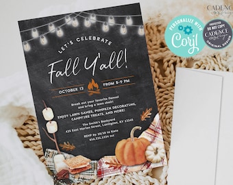 Fall Party Invitation, Fall Celebration, Fall Block Party Invitation, Backyard Fall Party Invitation, Fall Bonfire Party DIY Printable Corjl