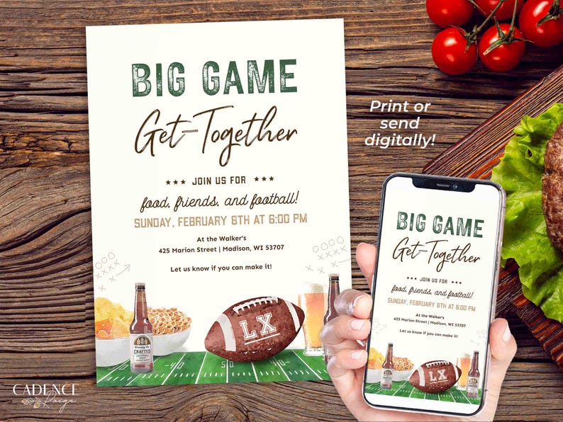 Editable Super Sunday Football Watch Party Invitation: Bowl Game Invite (Digital Template) image 2