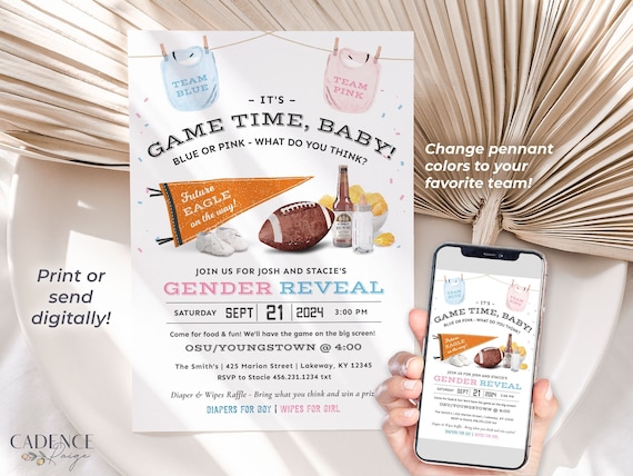 Gender Reveal Party Invitation for Football Tailgate Gender Reveal Invitation Football Game Gender Reveal Invite Send Digitally Printable