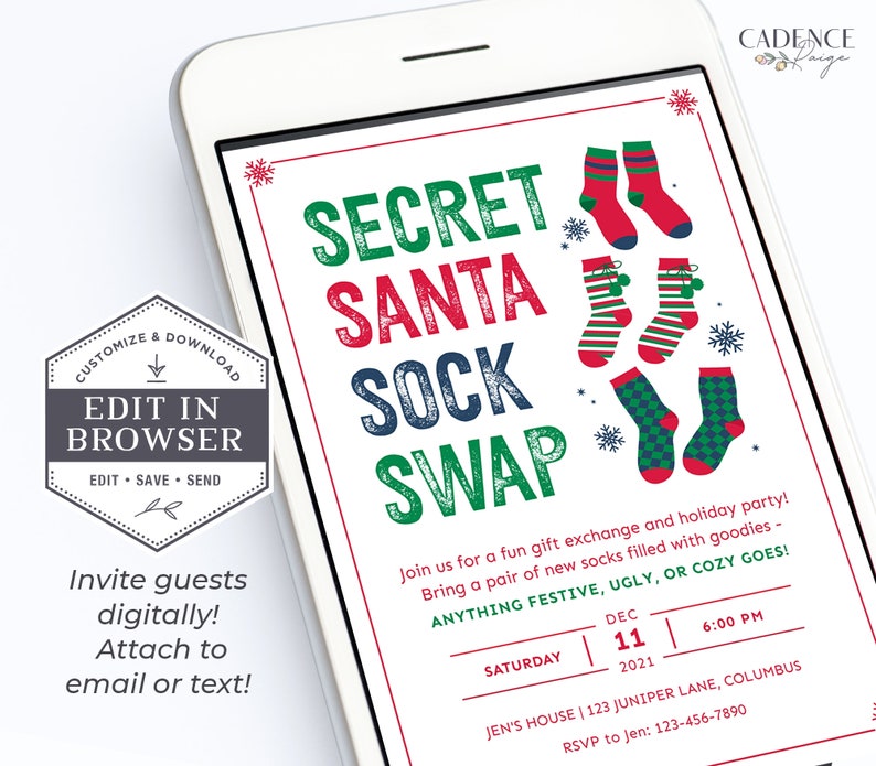 Christmas Sock Exchange Party Invite Holiday Sock Swap Party Etsy
