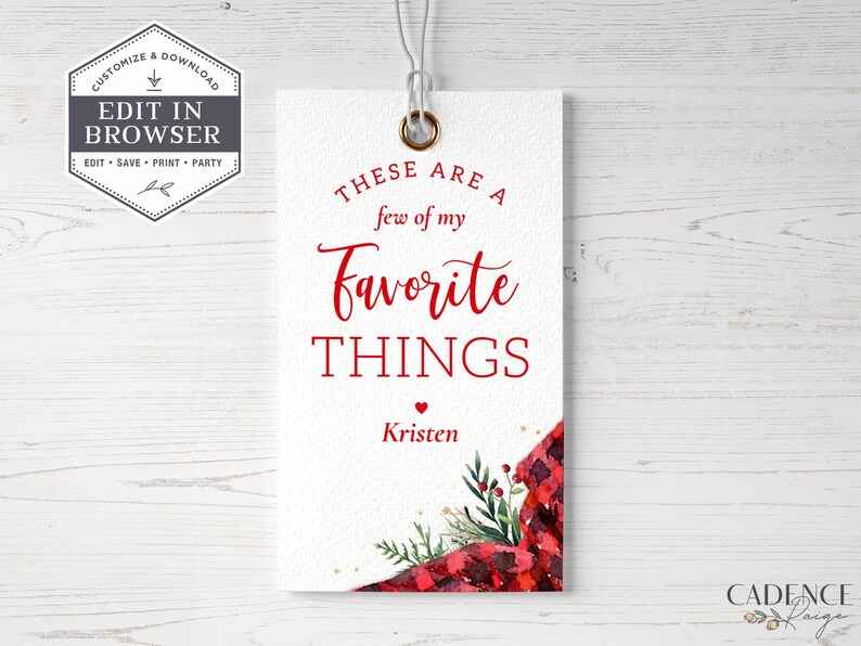 Favorite Things Gift Tag Favorite Things Favor Printable - Etsy