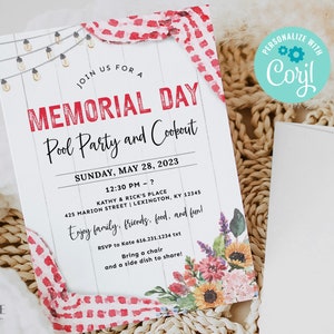 Digital Memorial Day Party Invitation, Memorial Day Picnic Invite, Summer Pool Party Invite, Memorial Day BBQ, Summer Kickoff, DIY Printable image 9