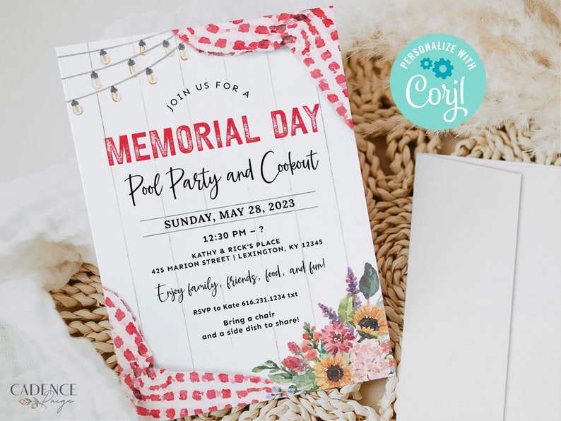Digital Memorial Day Party Invitation, Memorial Day Picnic Invite, Summer Pool Party Invite, Memorial Day BBQ, Summer Kickoff, DIY Printable image 9