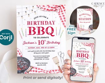 Birthday BBQ Invitation, Digital Bbq Birthday Party Invite, Summer Birthday Party, Kids BBQ Birthday Party Backyard Cookout, DIY Printable