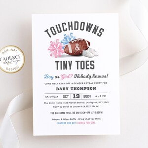 Football Gender Reveal Invitation Touchdown and Tiny Toes Invitation Gender Reveal Party Football Tailgate and Celebrate, Digital Printable image 10