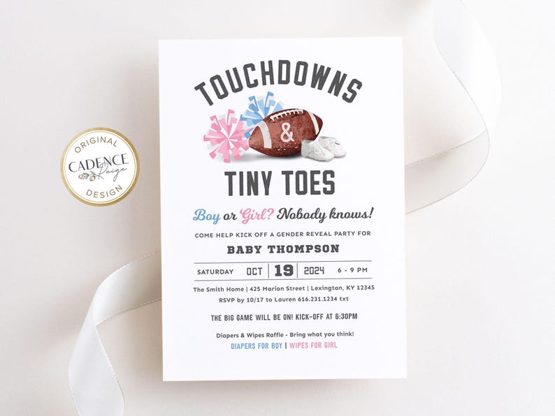 Football Gender Reveal Invitation Touchdown and Tiny Toes Invitation Gender Reveal Party Football Tailgate and Celebrate, Digital Printable image 10
