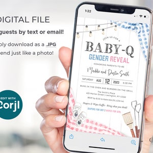 Invitación para revelación de género BabyQ, invitación digital para barbacoa de revelación de género, invitación para picnic de revelación de género, parrillada de revelación de género, imprimible, hazlo tú mismo, BQGR imagen 2