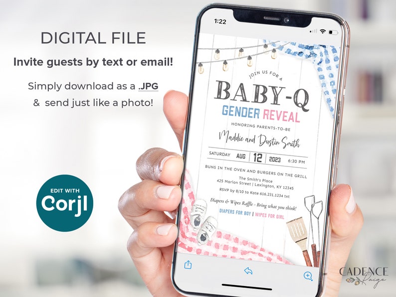 Invitación para revelación de género BabyQ, invitación digital para barbacoa de revelación de género, invitación para picnic de revelación de género, parrillada de revelación de género, imprimible, hazlo tú mismo, BQGR imagen 2