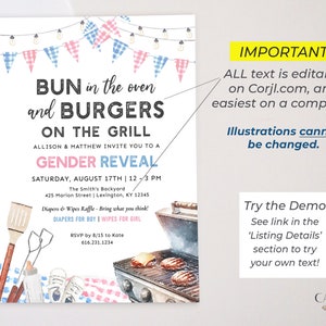 Gender Reveal Einladung zum Grillen Grillparty Grill-Picknick-Brötchen im Ofen Burger auf dem Grill Gender Reveal Invite Printable DIY, BQGR Bild 6