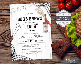 BBQ Couples Shower Invitation, BBQ and Brews Invitation, bbq rehearsal invitation, Backyard Couples Shower Invite, Printable, Corjl, A22, Q2