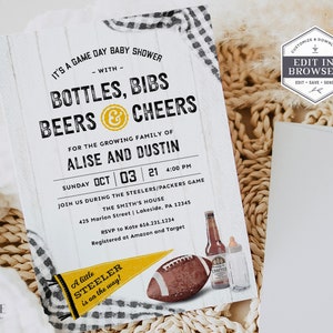 Football Baby Shower Invitation, Tailgate Baby Shower Invite, Game day Couples Baby Shower Invite, Black and Gold, Steelers, Printable, DIY