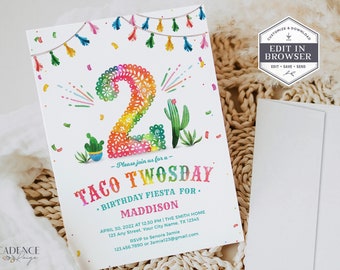 Taco Twosday Geburtstagseinladung, Geburtstagseinladung, Taco Diosday, Taco Two-sday, ZWEI, 2 Geburtstag, DIY einladen, Corjl, A24