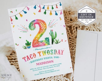 Taco Twosday Birthday Invitation, 2nd Birthday Invitation, Taco Tuesday, Taco Two-sday, TWO, 2 Birthday, DIY Invite, Printable, Corjl, A24