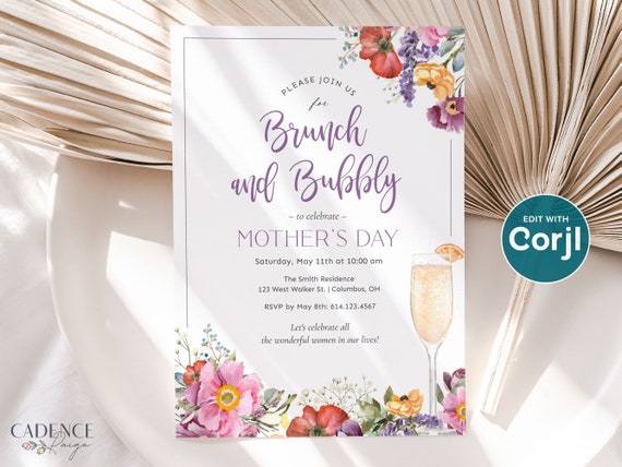 Mother's Day Brunch Invitation, Moms Day Brunch Invitation, Moms and Mimosas Invitation, Celebrate Mom Invitation, Printable DIY, W3