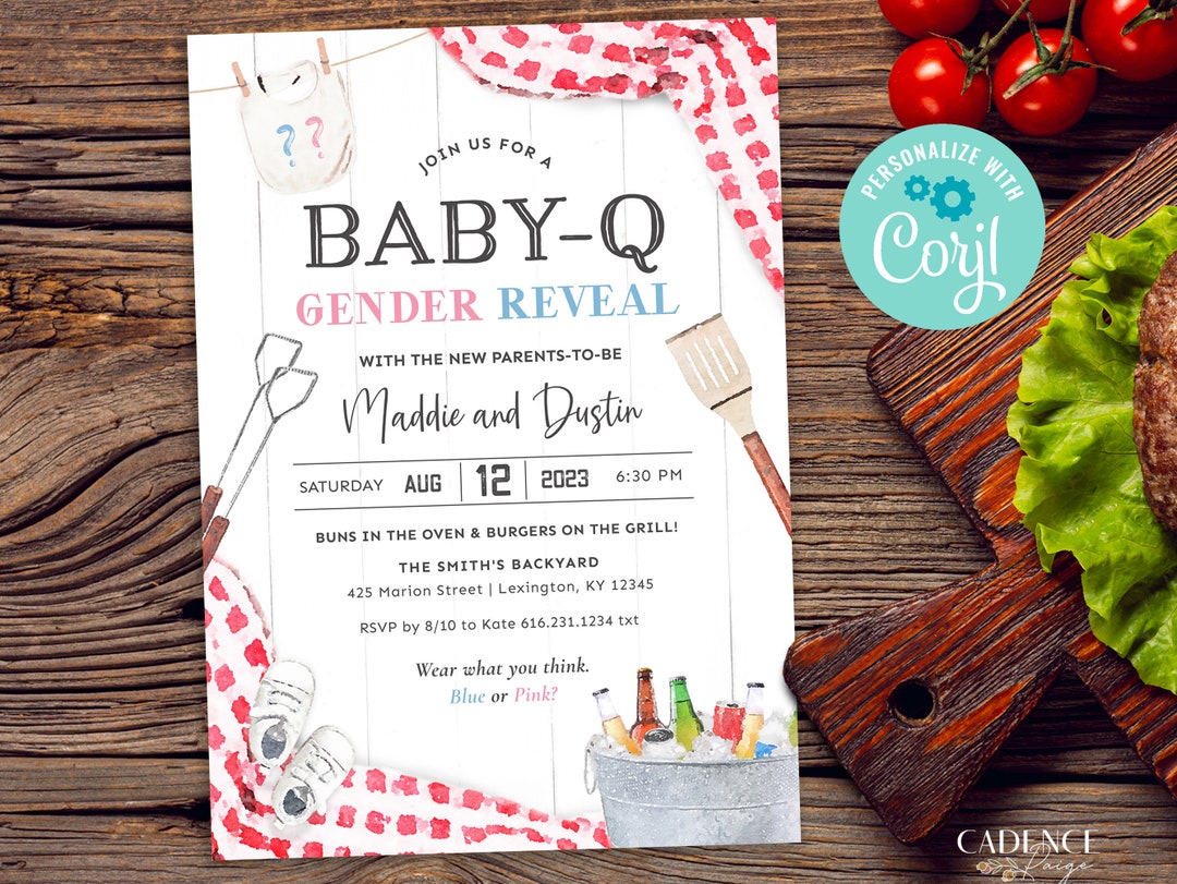 Gender Reveal BBQ Invitation, Gender Reveal Babyq Invitation, Gender