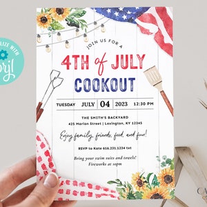 4th of July Party Invitation, 4th of July Cookout Invitation, July 4th ...