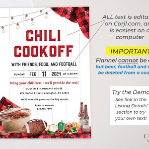 Digital Chili and Football Invitation, Chili Cook Off Invitation, Chili Party, Chili Potluck Invitation, The Big Game, Cookoff digital Corjl image 7